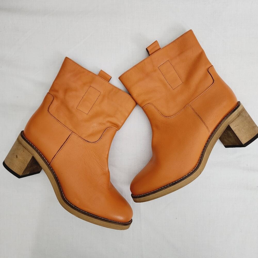 Rare Sample Free People Tabby Leather Ankle Boots Tuscan Tan Cognac EU 37 US 6.5